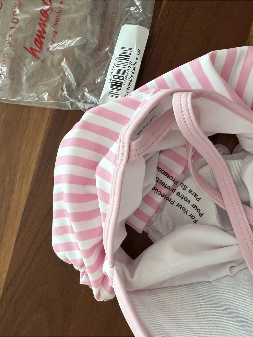 Hanna Andersson Pink White Stripe One-Piece Swimsuit with Rainbow